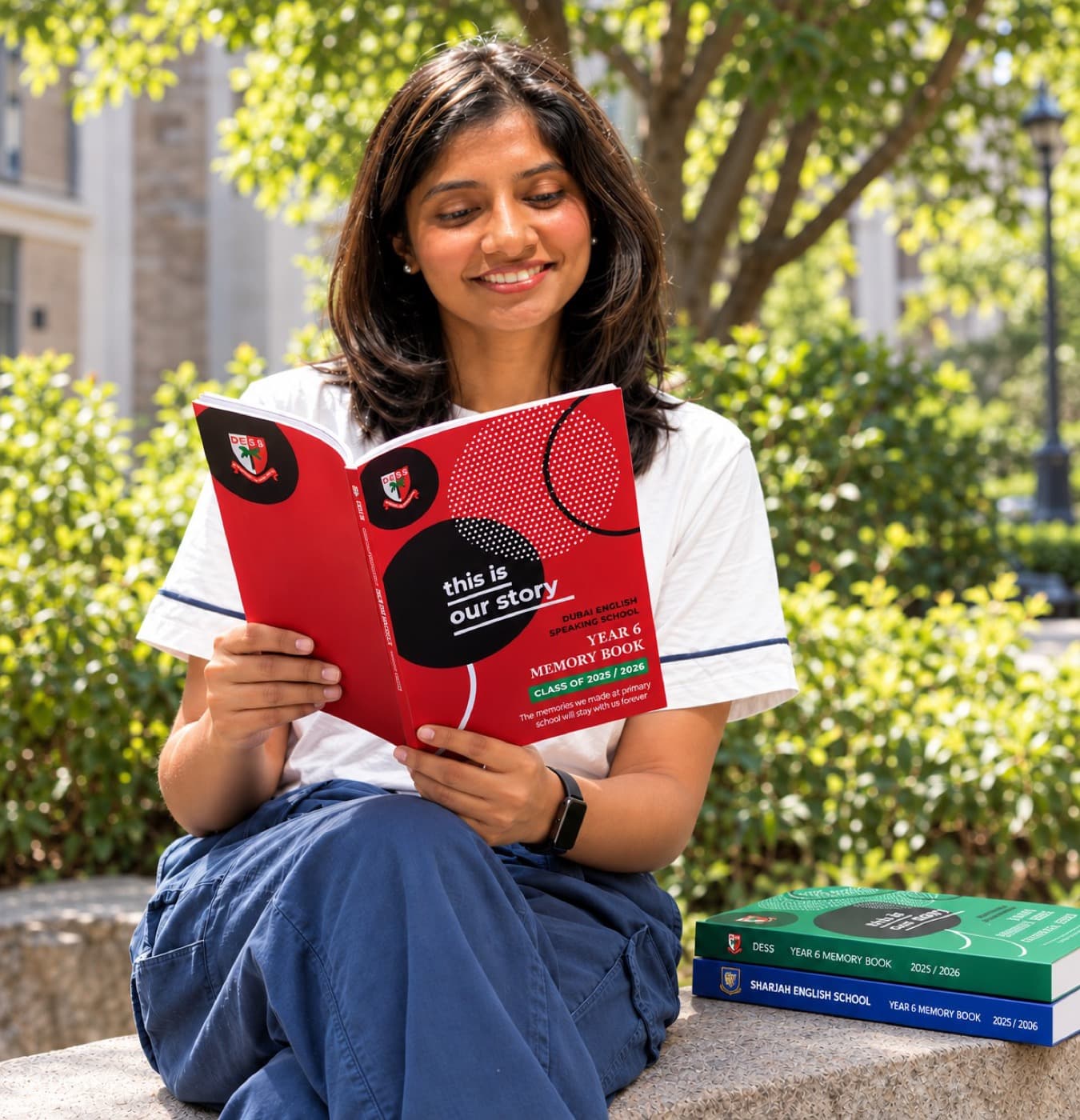 Muna, founder of Moments to Hold, reading a Year 6 memory book